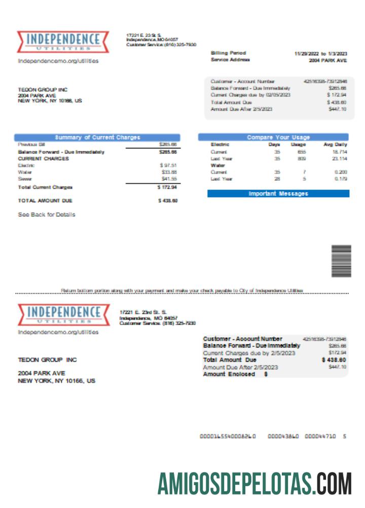 Projeto de Lei de Negócios de Utilidades do City Of Independence Utilities Center (IUC), SCR exemplo real